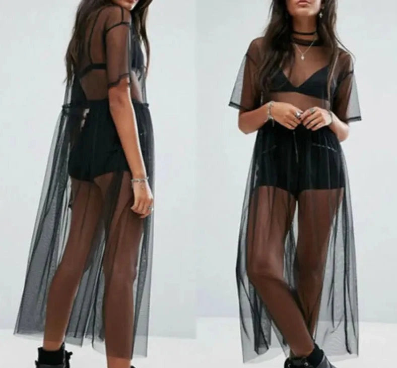 Black  See Through Mesh Dress