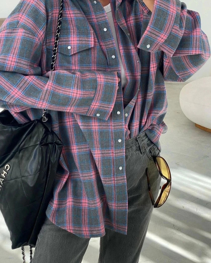 Clacive Vintage Loose Plaid shirt