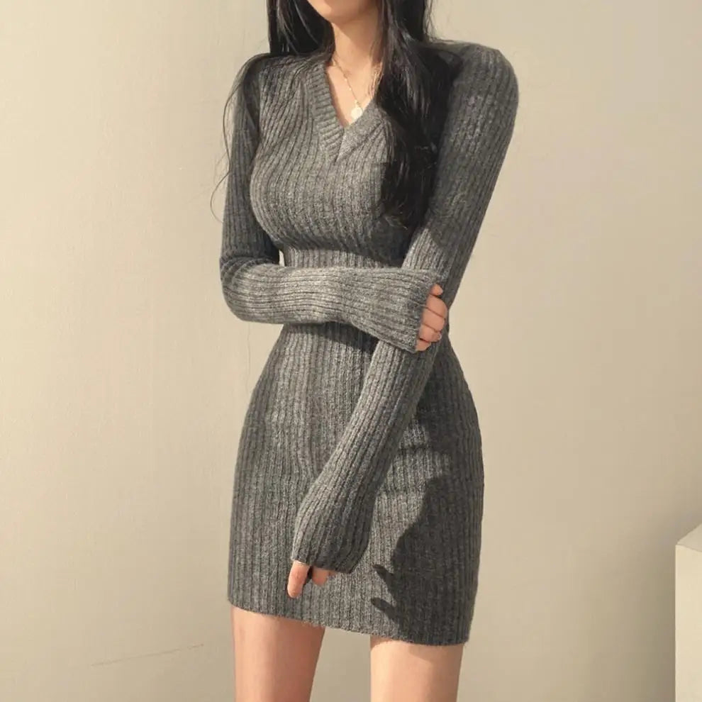 Retro Knitted V-Neck dress