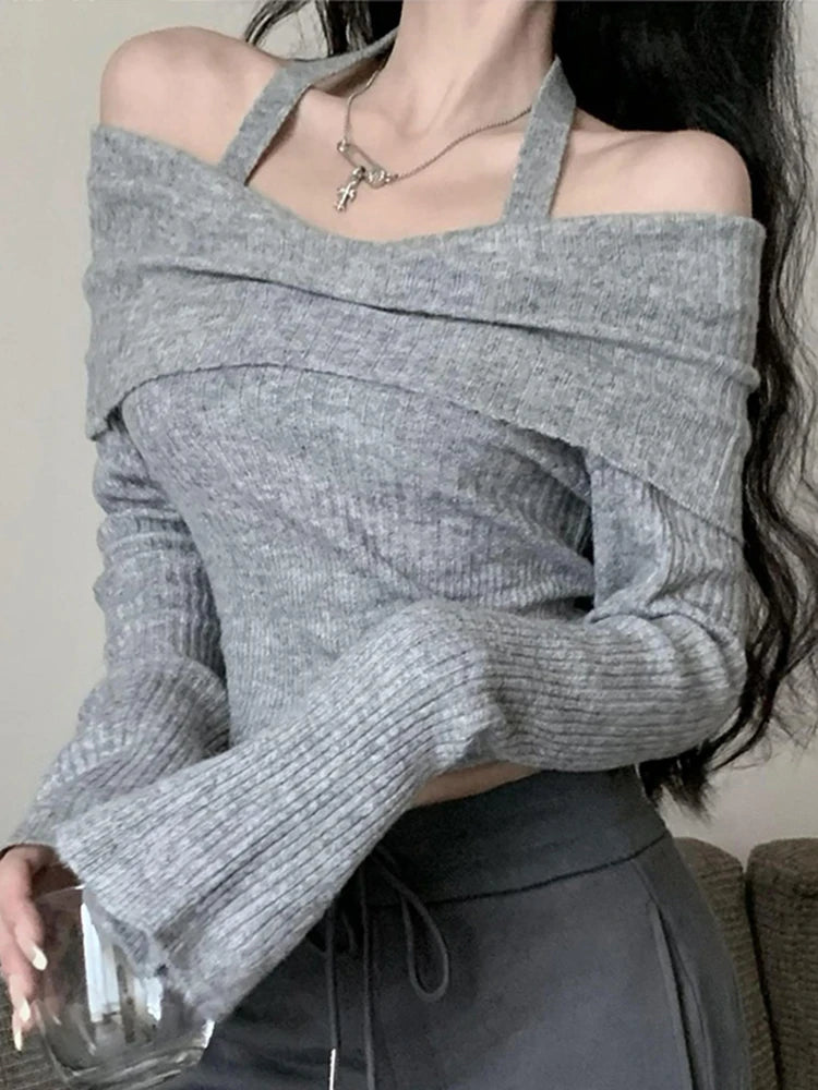 Solid Off Shoulder Knitted Top