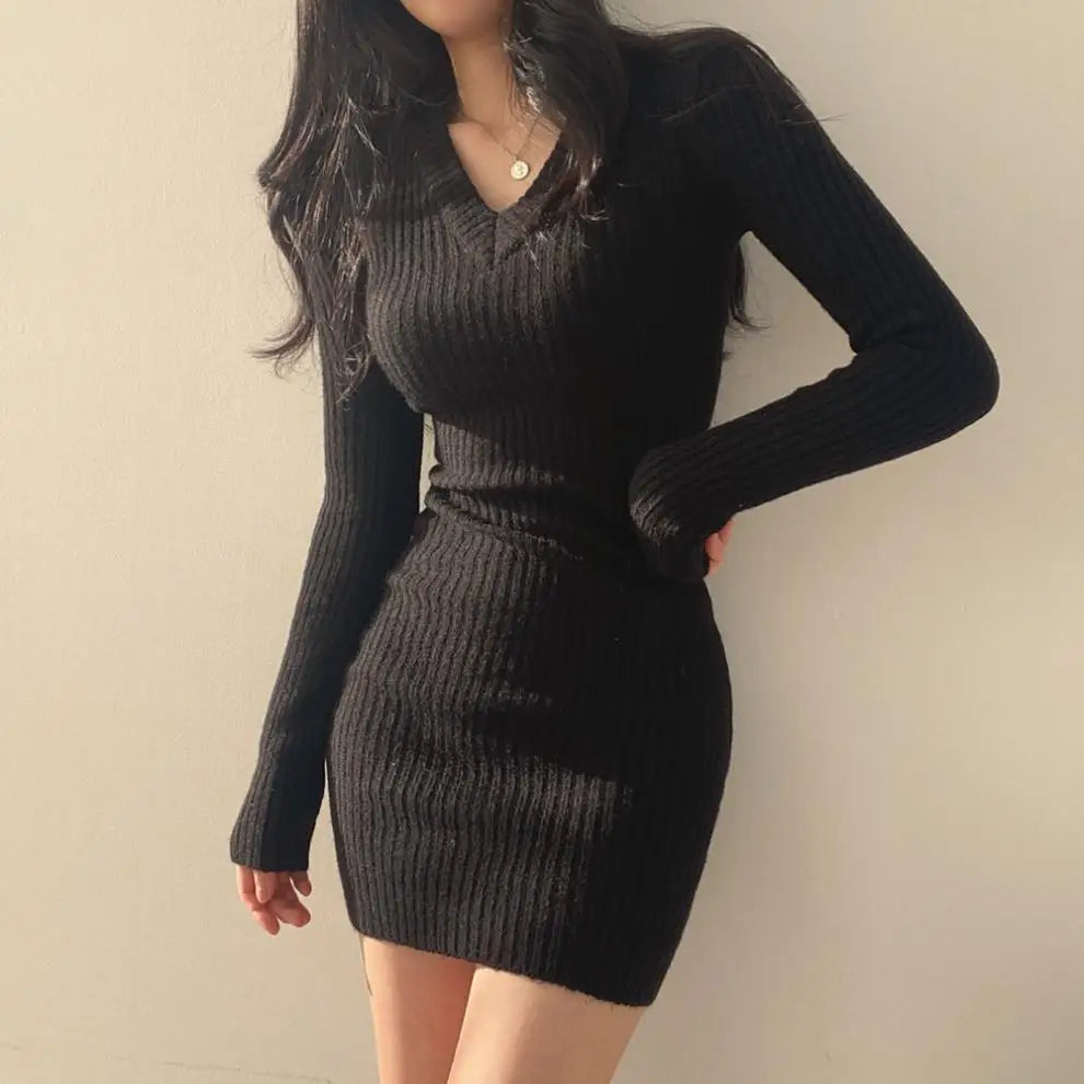 Retro Knitted V-Neck dress