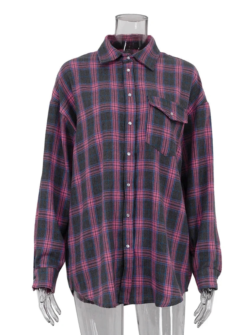 Clacive Vintage Loose Plaid shirt